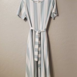 Tickled Teal Blue Striped A Line Dress Size Medium